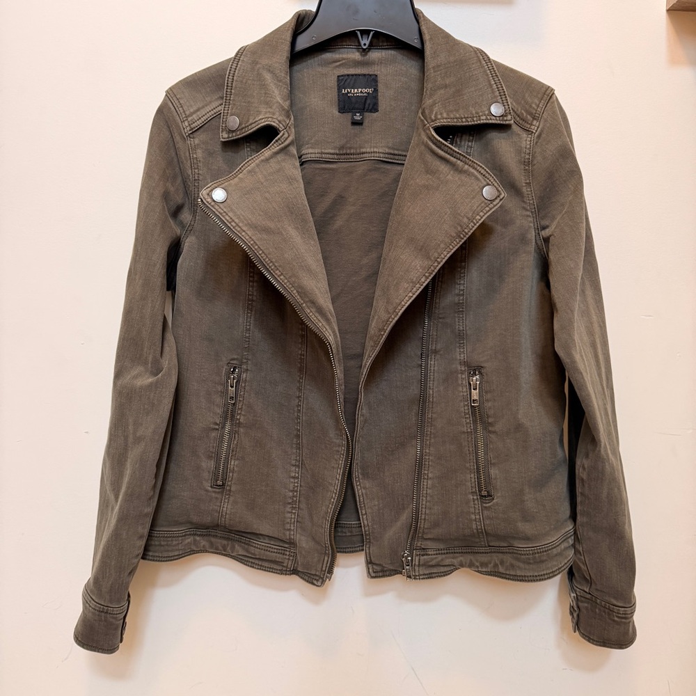 Liverpool Los Angeles Olive Green Bradford Moto Denim Jacket Size M